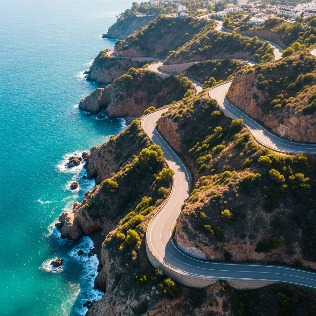 Winding coastal road along the Mediterranean in Marbella Winding coastal road along the Mediterranean in Marbella